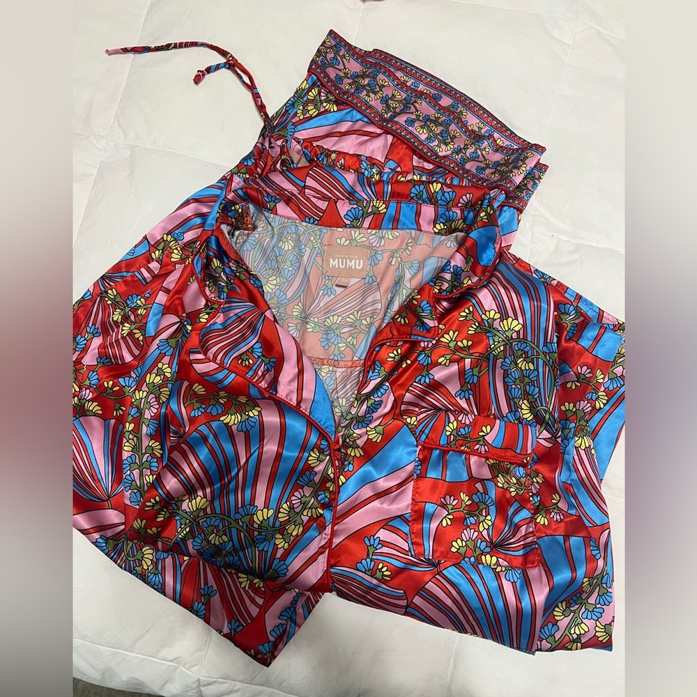 Show Me Your MuMu Red and Blue Floral Pajama Set